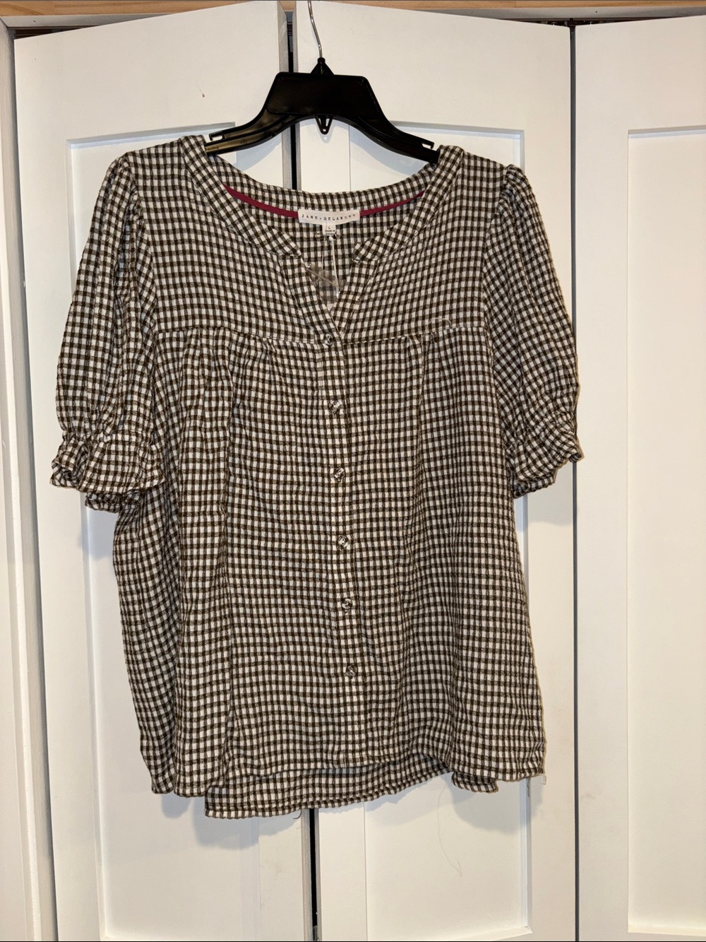 Women's Brown Gingham Button-Front Top